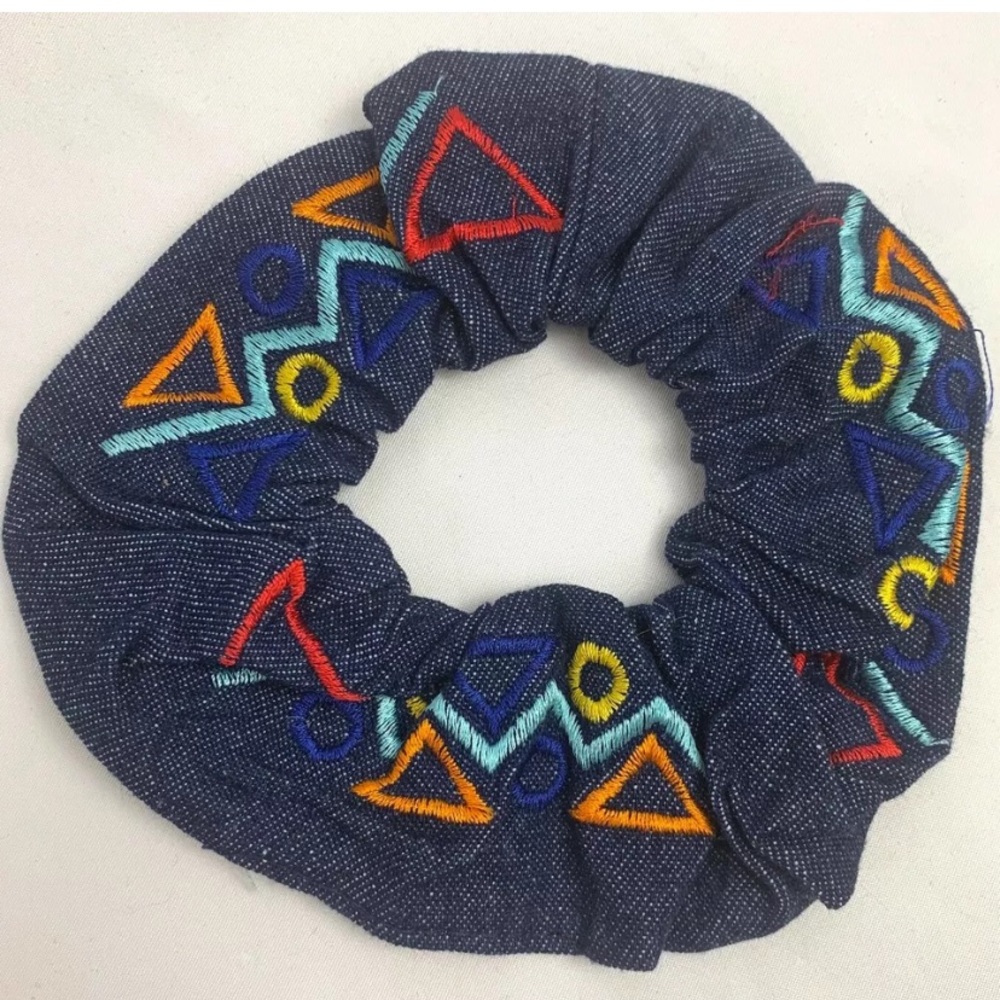 80s Style Hair denim geometric hair scrunchie